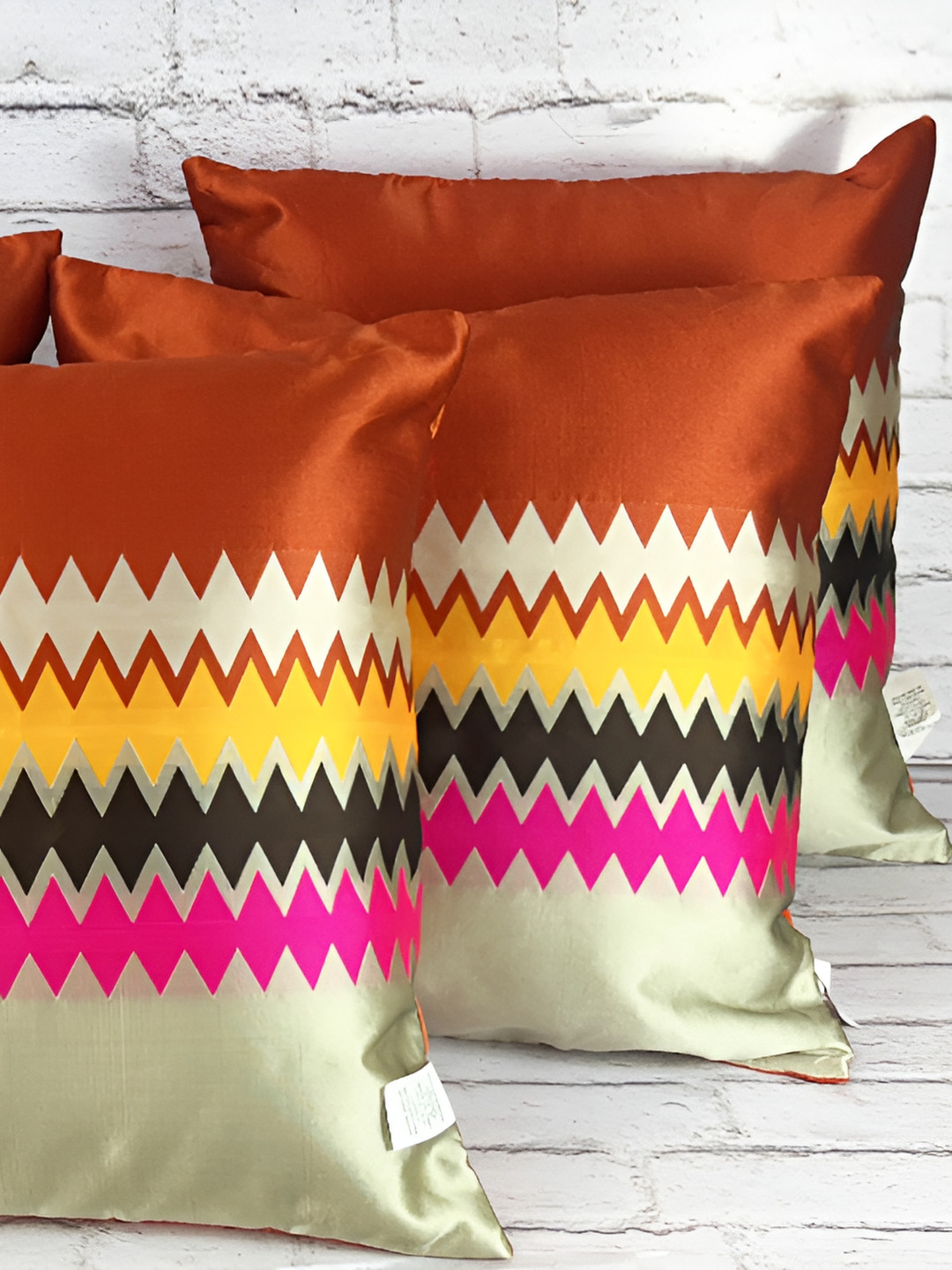 

Pink Parrot Orange & Pink Set of 5 Striped Square Cushion Covers