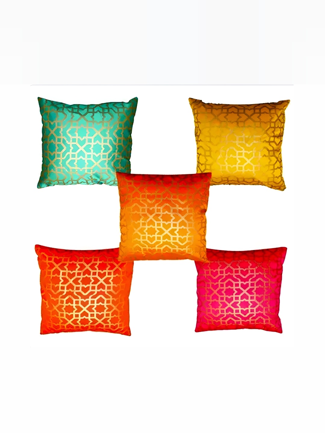 

Pink Parrot Pink & Orange Set of 5 Ethnic Motifs Square Cushion Covers