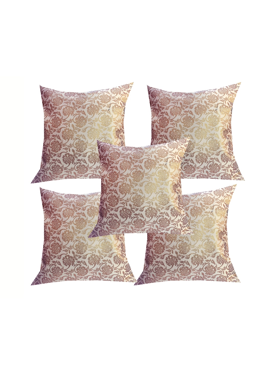 

Pink Parrot Off White & Gold-Toned Set of 5 Ethnic Motifs Square Cushion Covers