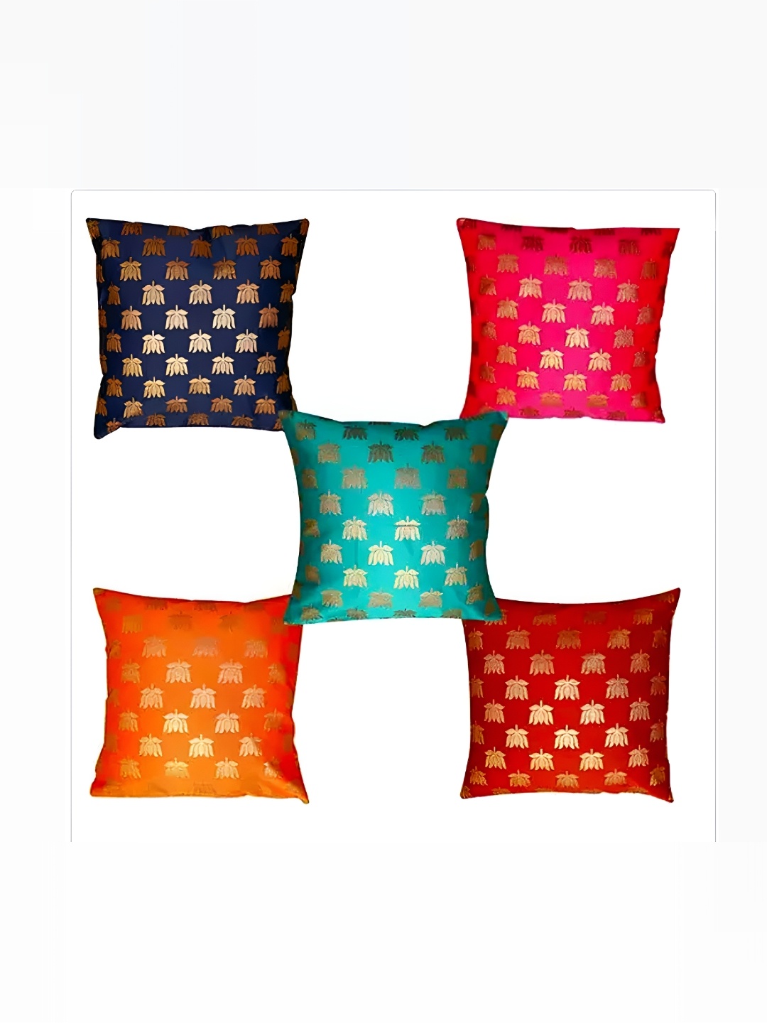 

Pink Parrot Green & Red Set of 5 Ethnic Motifs Square Cushion Covers
