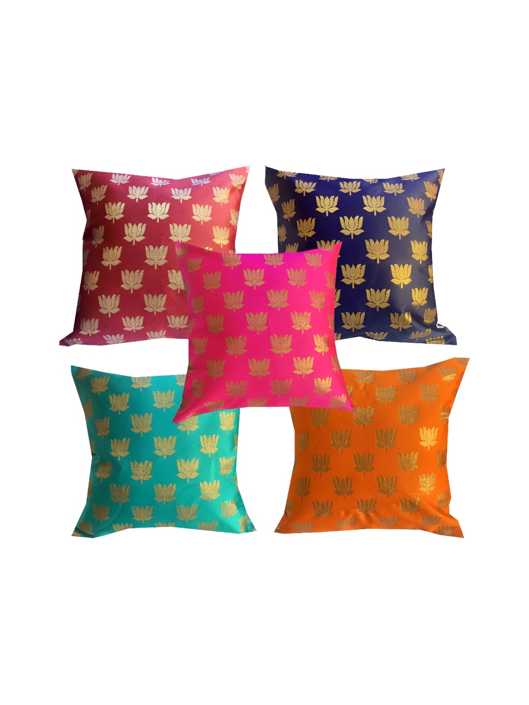 

Pink Parrot Orange & Navy Blue Set of 5 Ethnic Motifs Square Cushion Covers