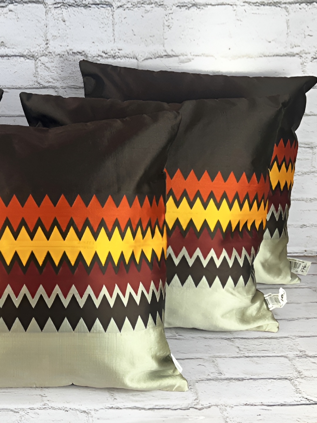 

Pink Parrot Brown & Orange Set of 5 Geometric Square Cushion Covers