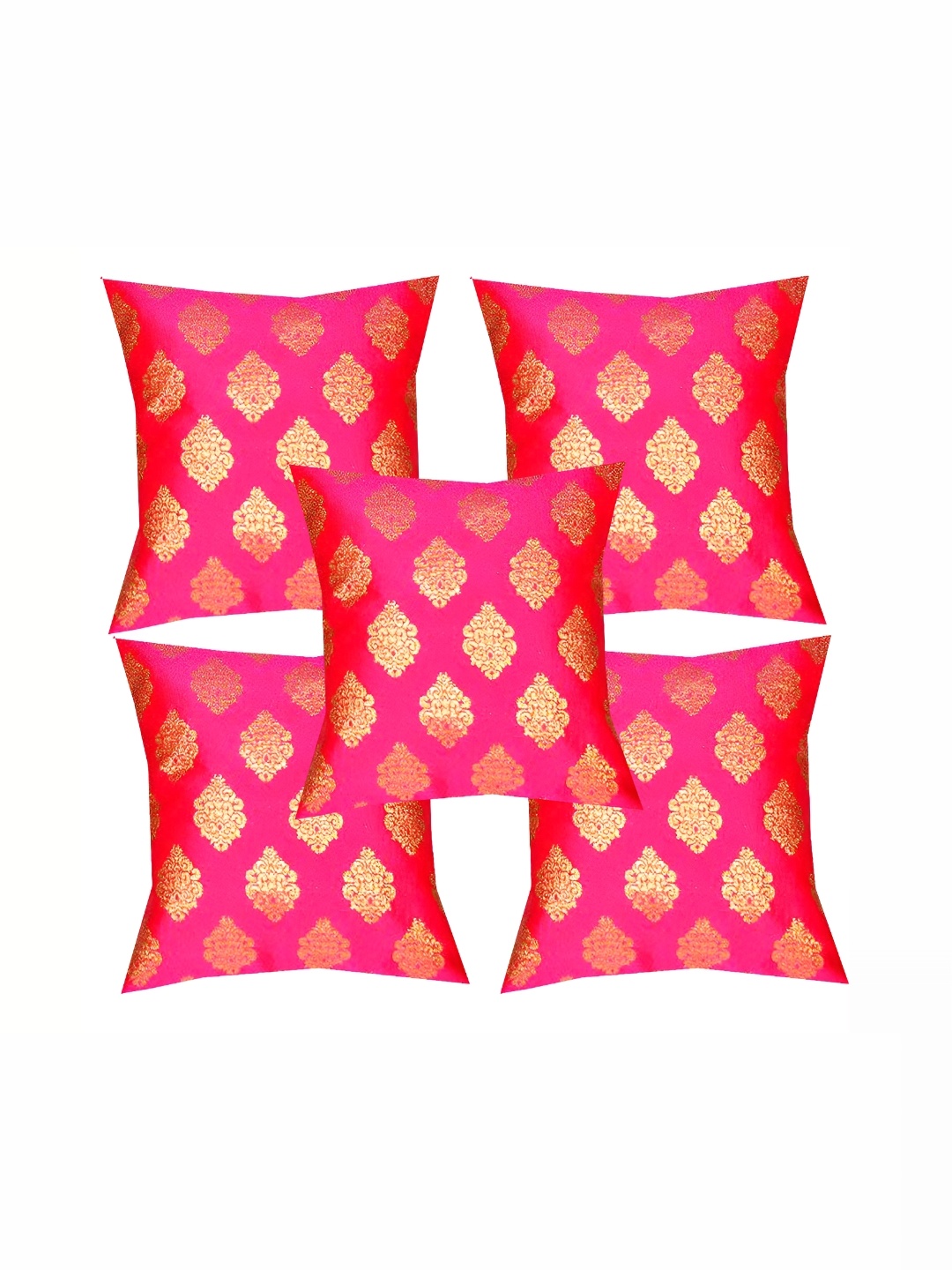 

Pink Parrot Pink & Gold-Toned Set of 5 Ethnic Motifs Square Cushion Covers