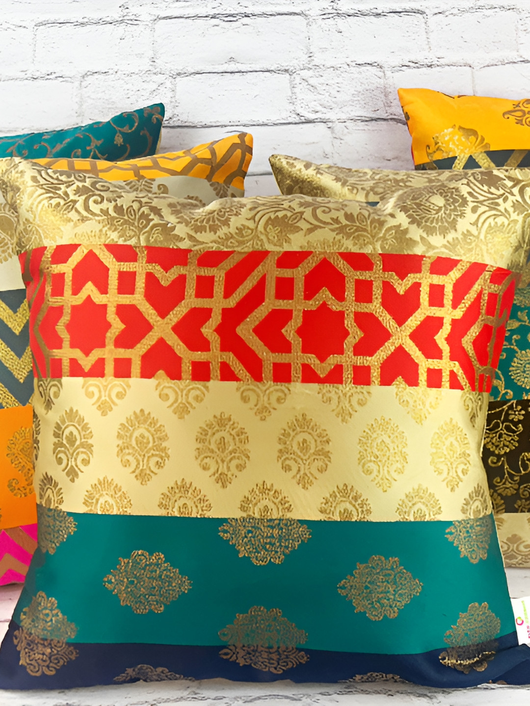 

Pink Parrot Green & Red Set of 5 Ethnic Motifs Square Cushion Covers