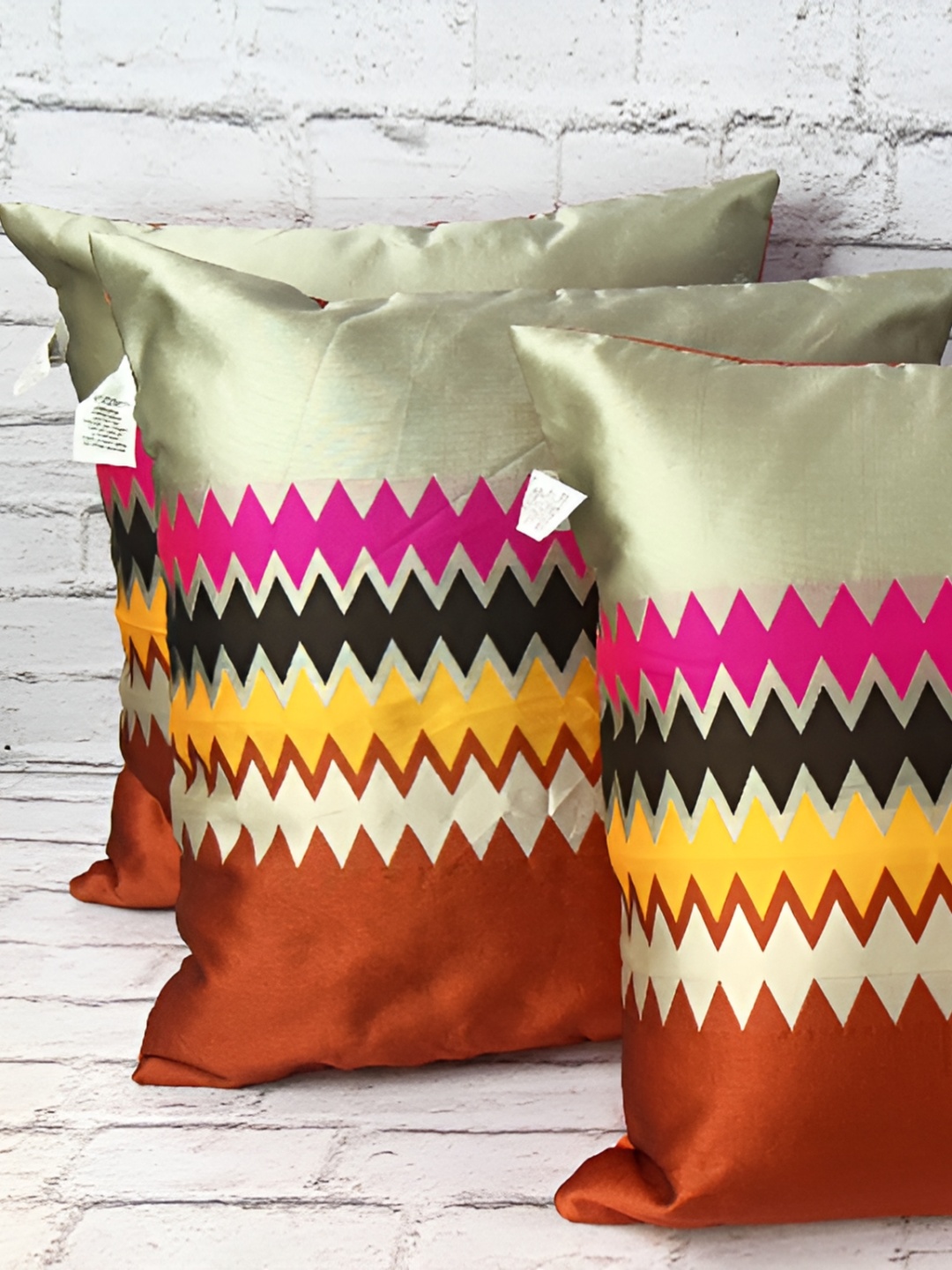 

Pink Parrot Yellow & Pink Set of 5 Striped Square Cushion Covers