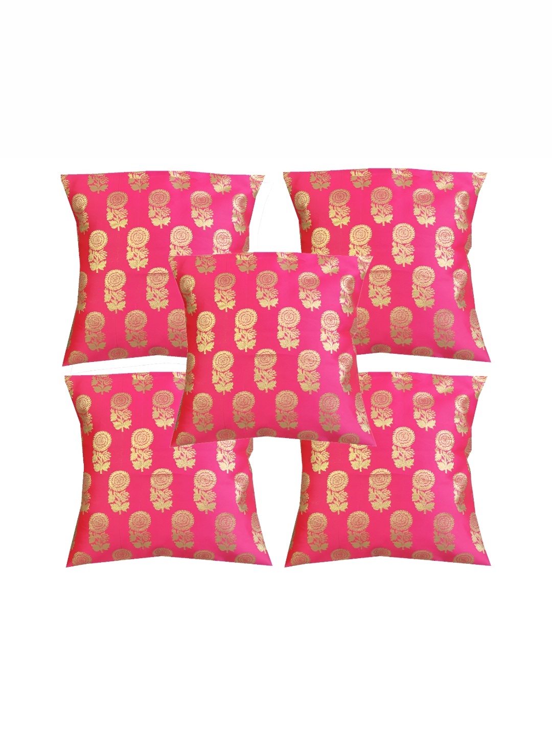 

Pink Parrot Pink & Gold-Toned Set of 5 Ethnic Motifs Square Cushion Covers