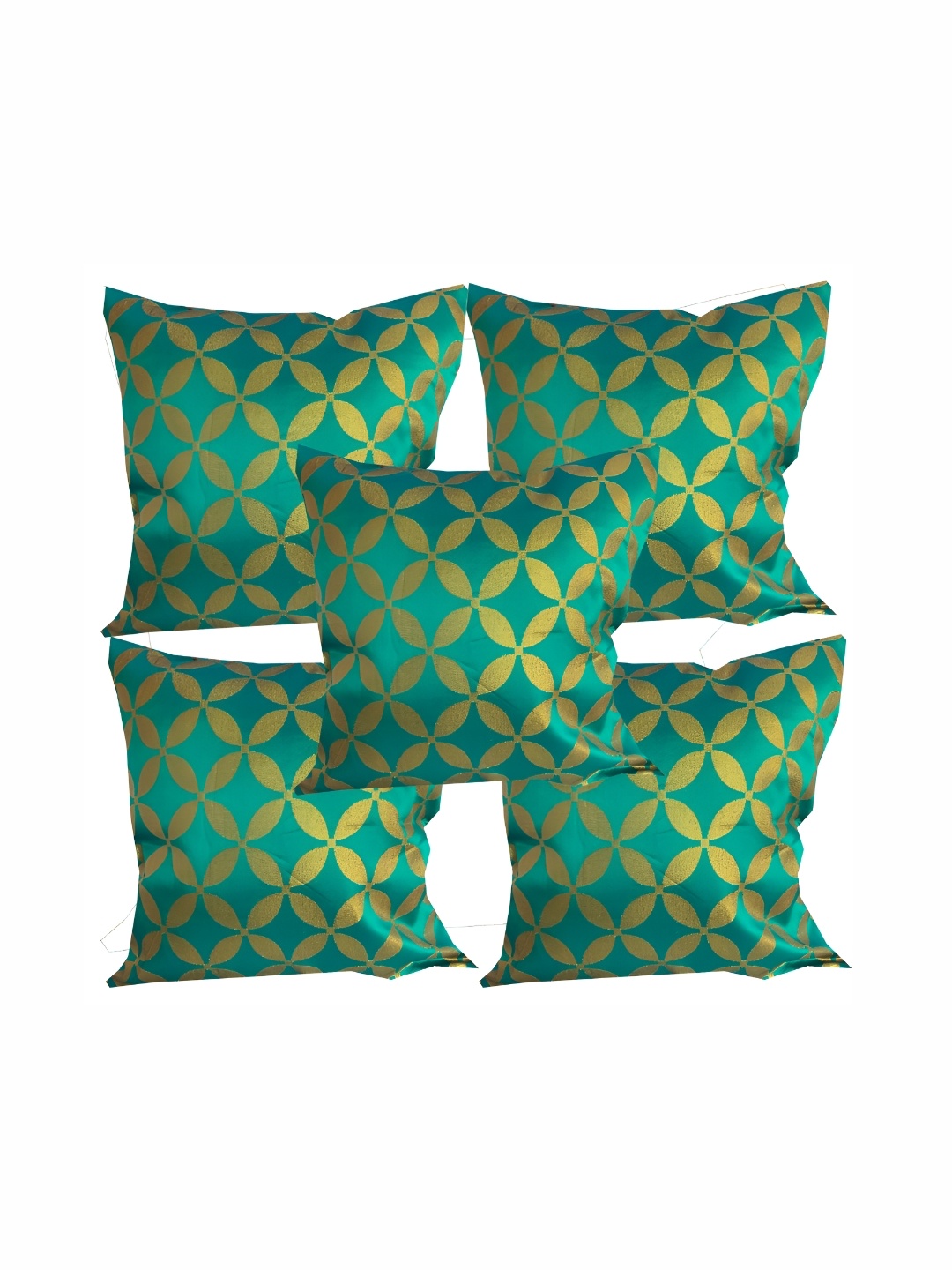 

Pink Parrot Green & Gold-Toned Set of 5 Ethnic Motifs Square Cushion Covers
