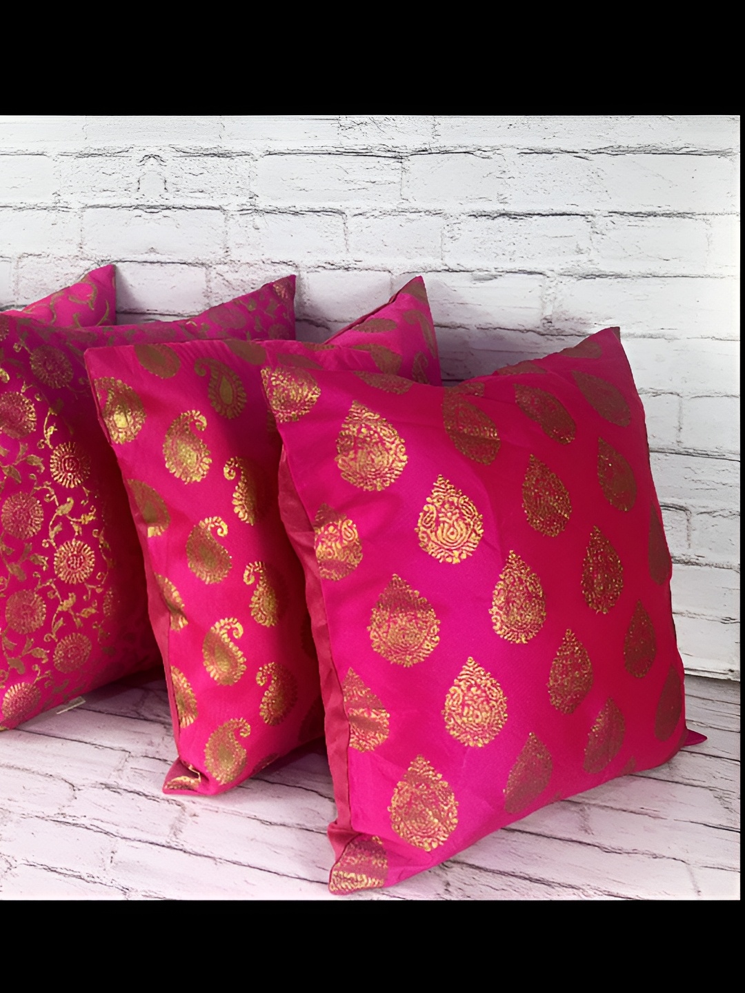 

Pink Parrot Pink & Gold-Toned Set of 5 Ethnic Motifs Square Cushion Covers