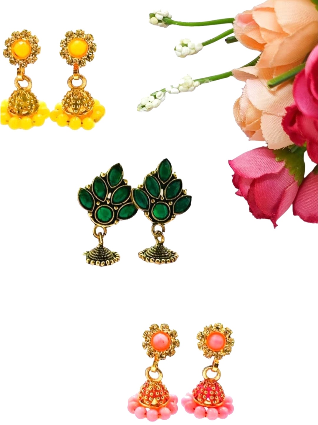 

FEMMIBELLA Leaf Shaped Jhumkas Earrings, Multi