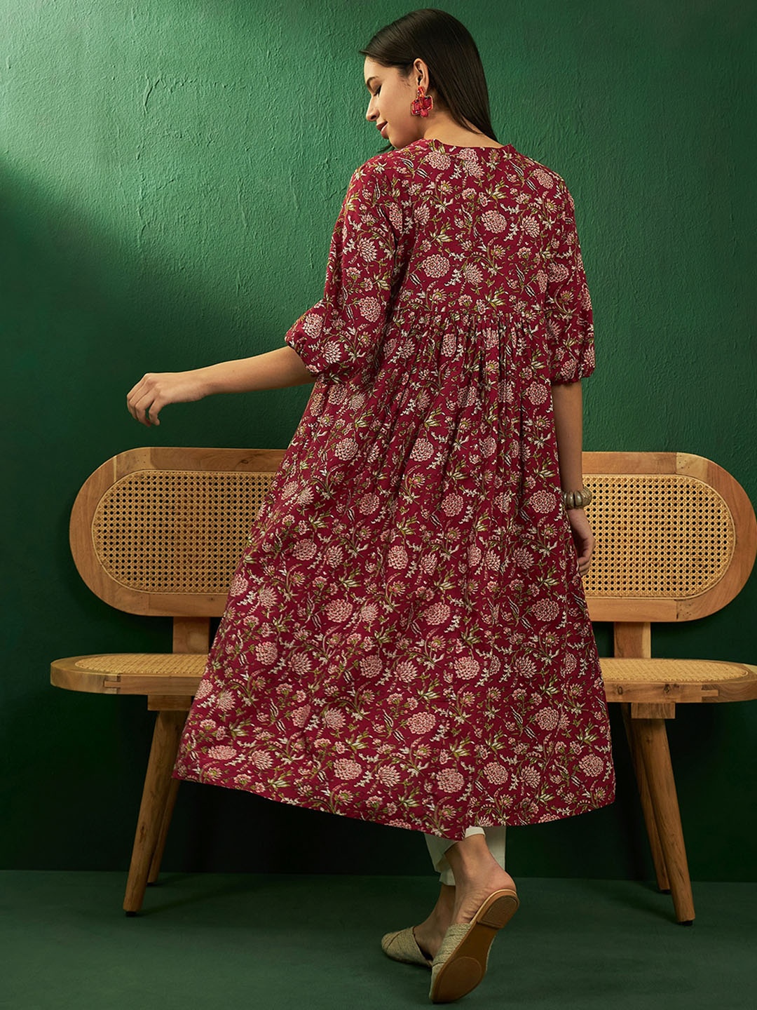 

Sangria Printed Cotton A-Line Kurta, Burgundy