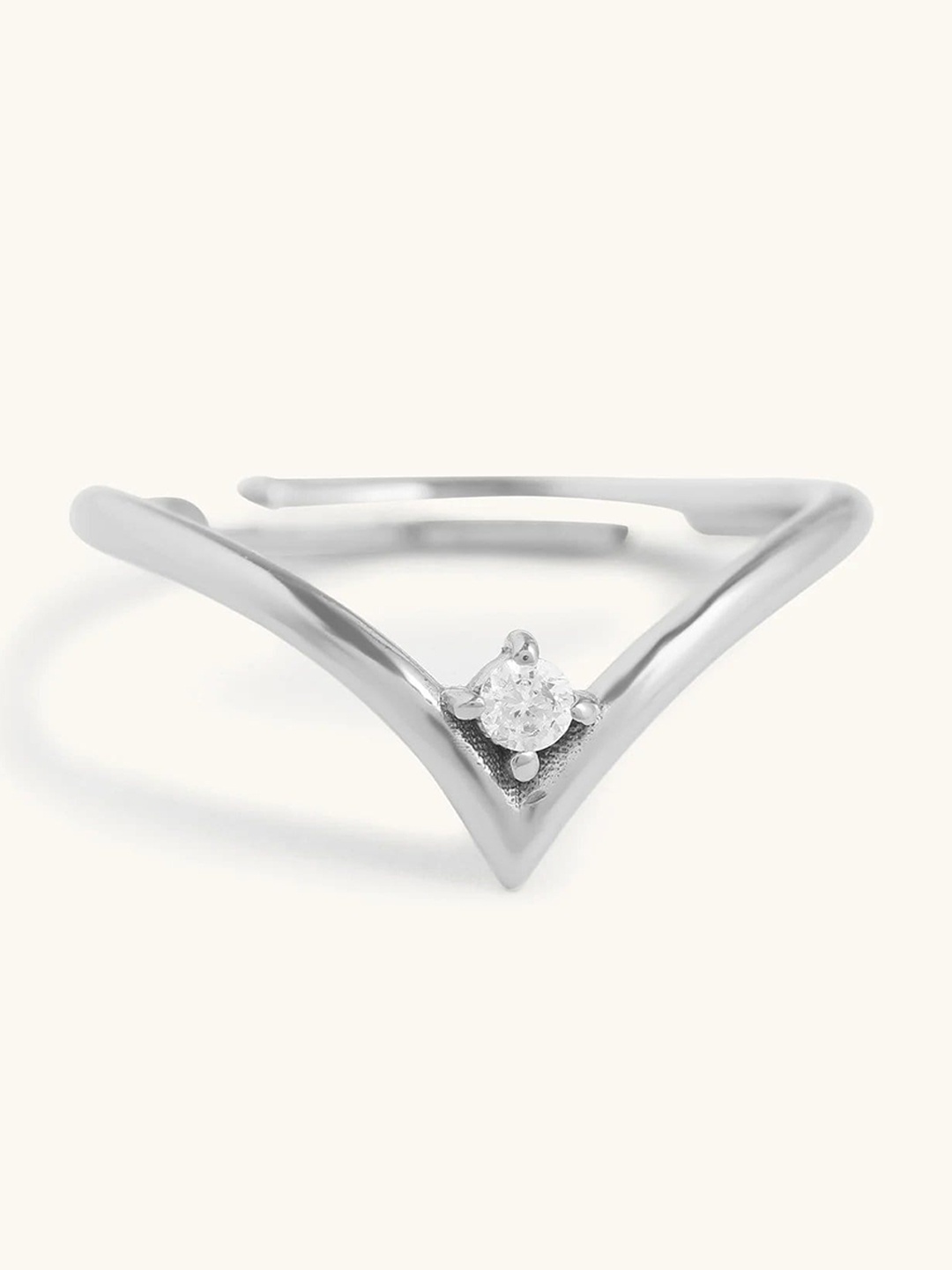 

Mabel 925 Sterling Silver Rhodium Plated Solitaire V Shaped Adjustable Ring