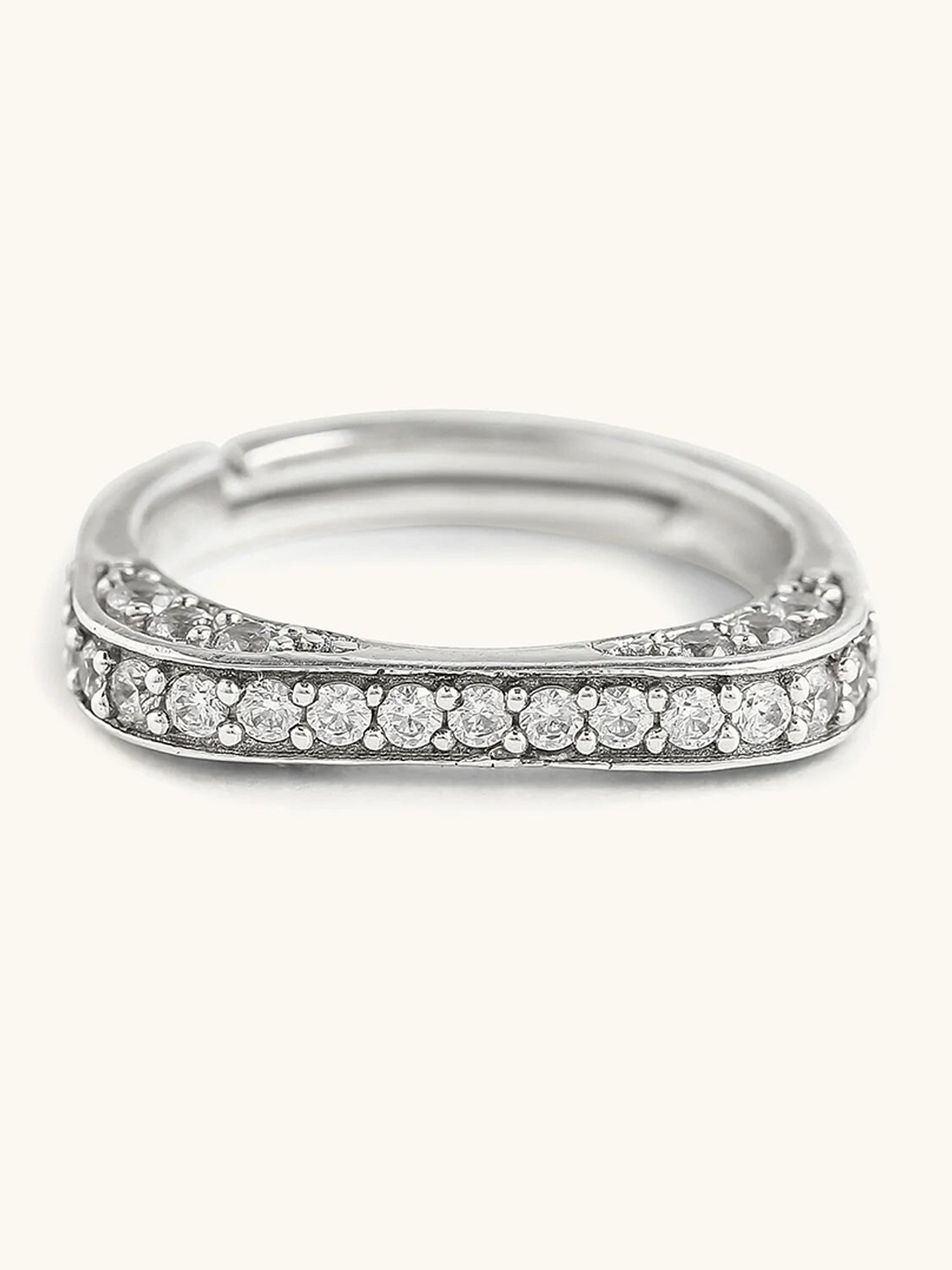

Mabel 925 Sterling Silver Rhodium Plated Square Pave Adjustable Band Ring