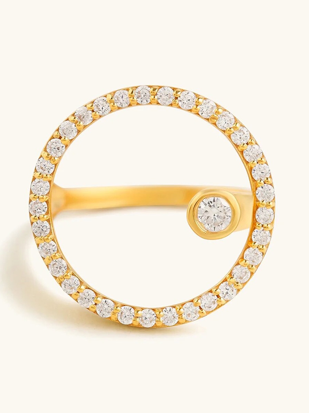 

Mabel 925 Sterling Silver 18 Karat Gold Plated Solitaire with Studded Halo Adjustable Ring