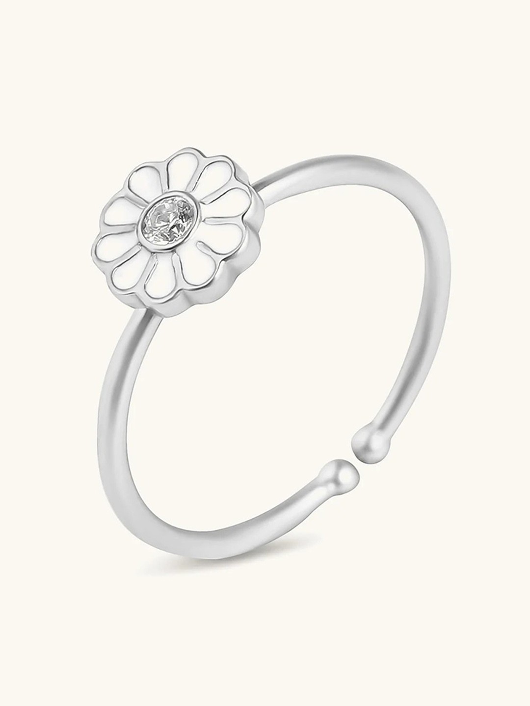 

Mabel 925 Sterling Silver Rhodium Plated Enamel Daisy Bloom Adjustable Ring
