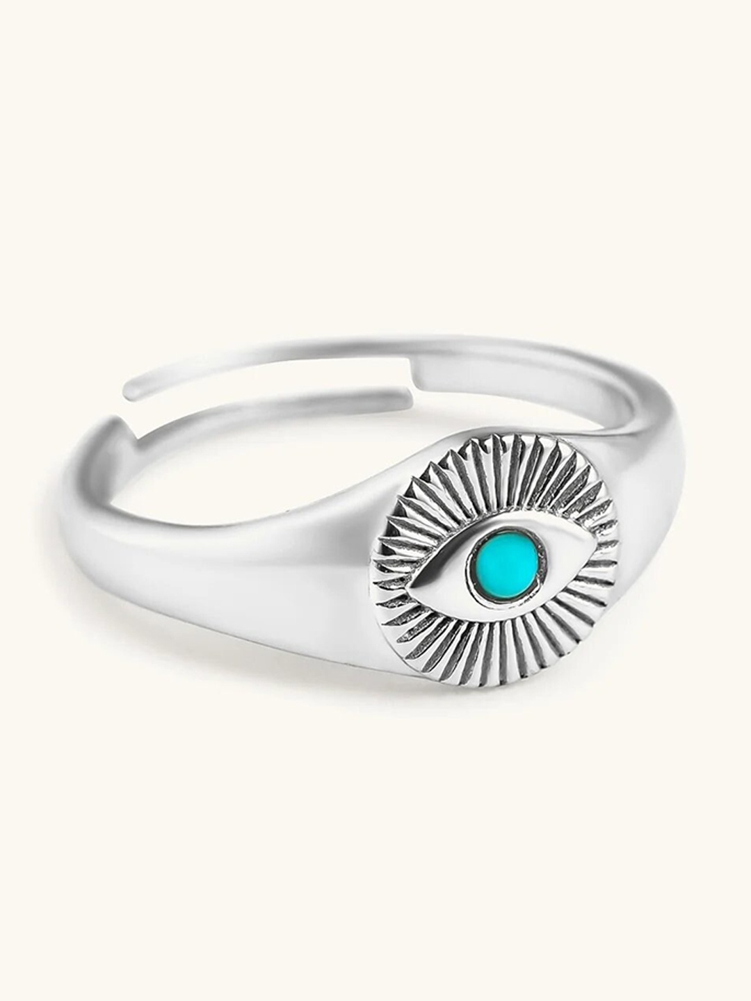 

Mabel Rhodium Plated Evil Eye Signet Adjustable Ring, Silver