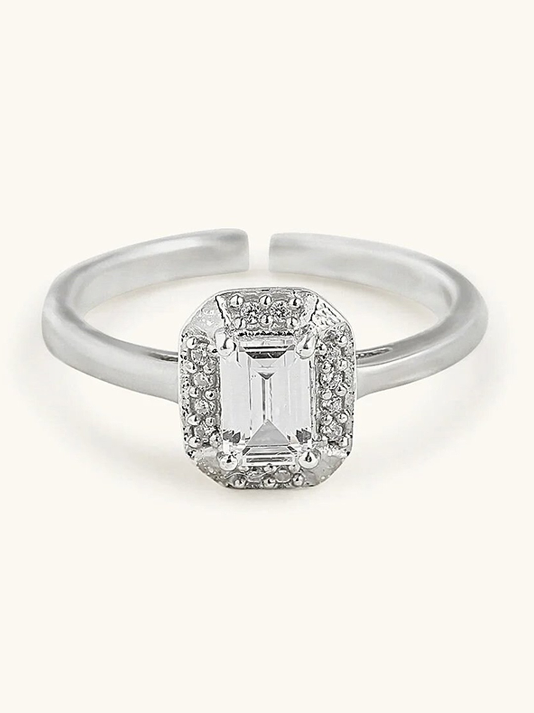 

Mabel 925 Sterling Silver Rhodium Plated Hexagon Halo Solitaire Adjustable Ring