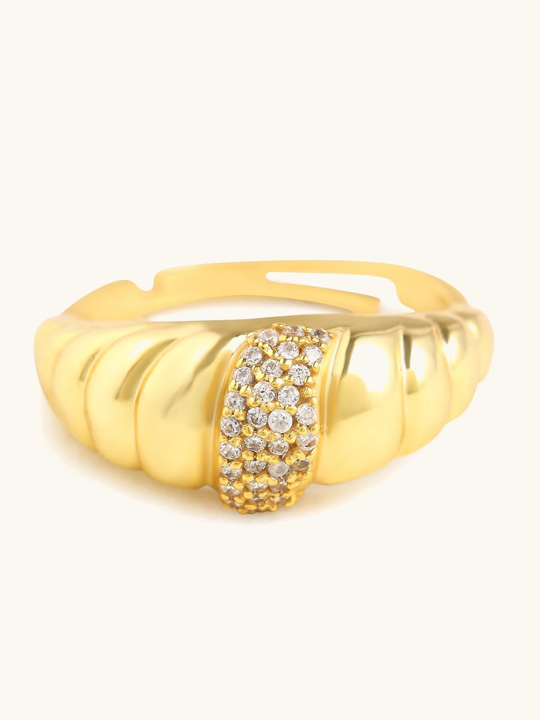 

Mabel 925 Sterling Silver 18 Karat Gold Plated Studded Croissant Adjustable Ring