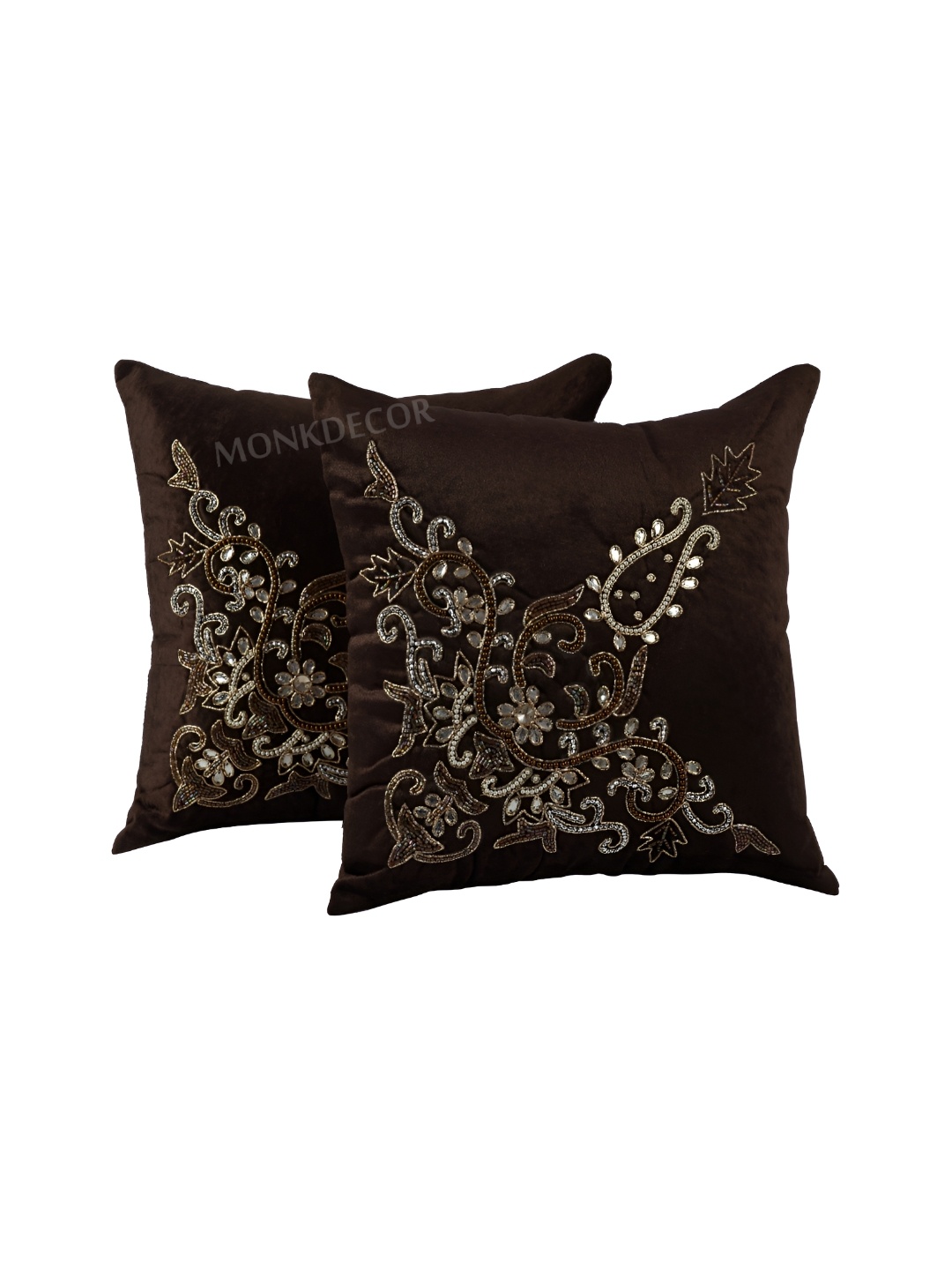 

TANLOOMS Brown & White Set of 2 Ethnic Motifs Velvet Square Cushion Covers