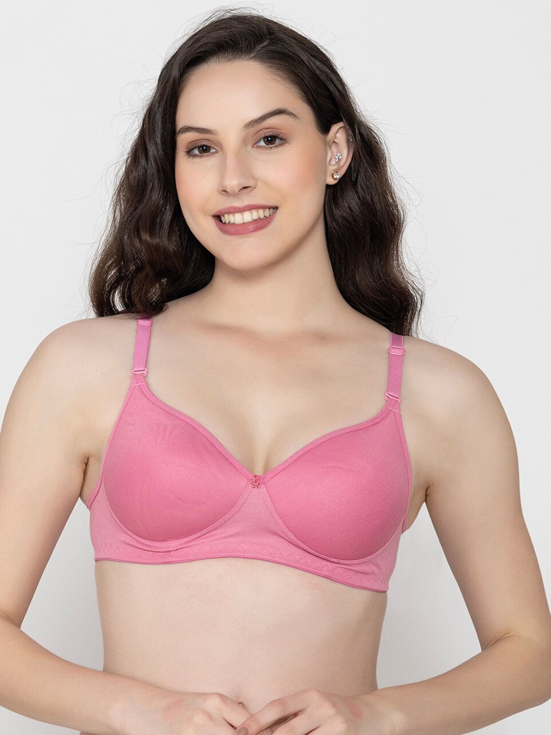 

FUNAHME Full Coverage Lightly Padded Cotton T-shirt Bra With All Day Comfort, Pink