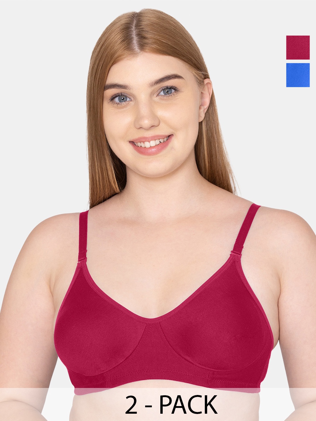 

Tweens Pack of 2 Non Padded Cotton T-shirt Bra - Full Coverage, Red