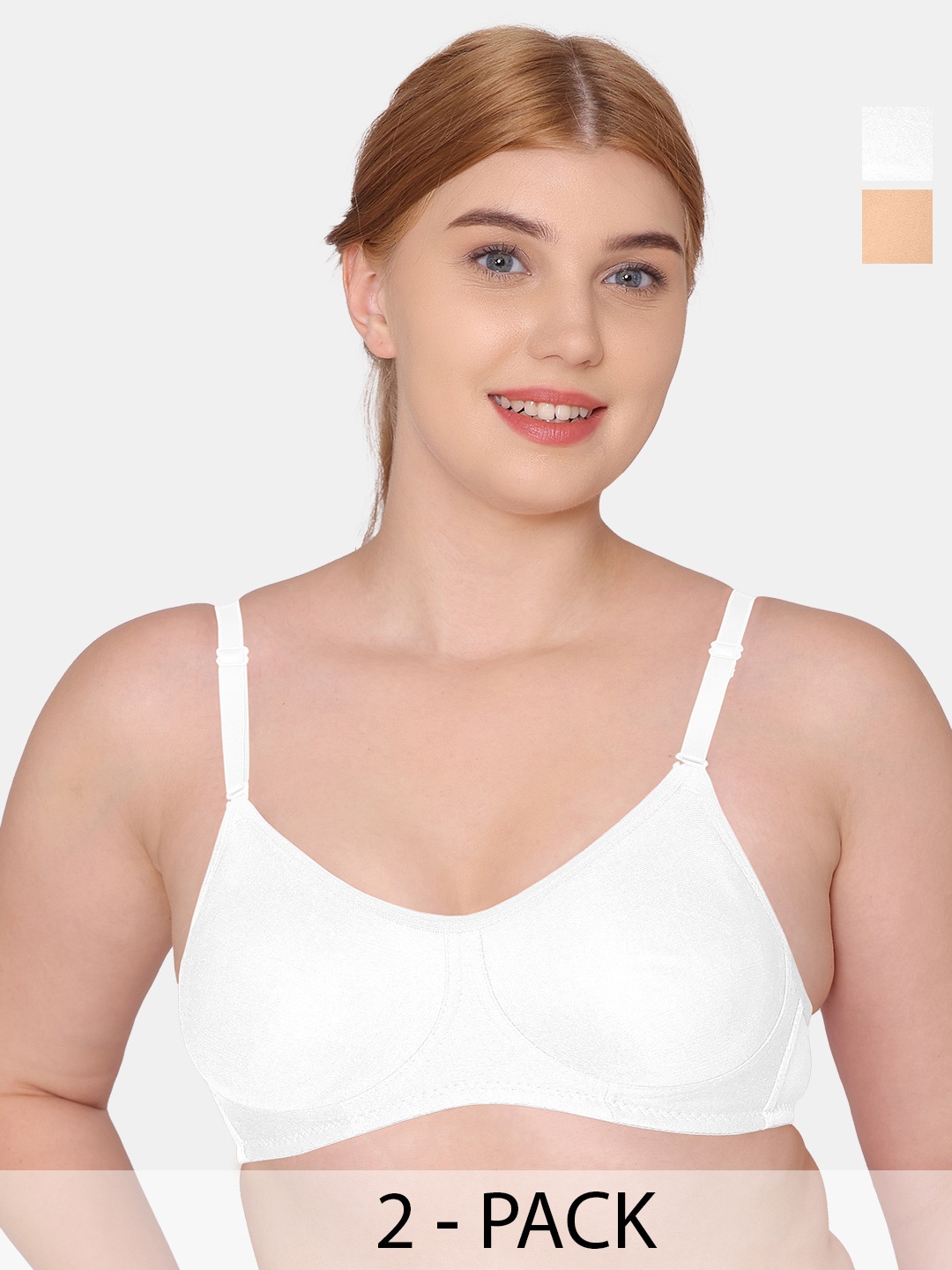 

Tweens Pack of 2 Non Padded Cotton T-shirt Bra Full Coverage, Beige