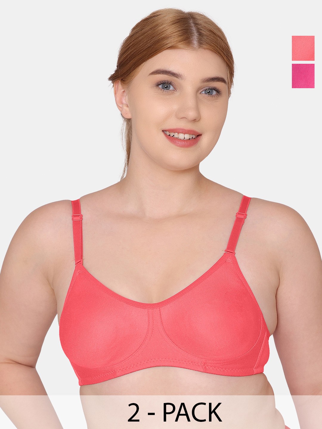

Tweens Pack Of 2 Full Coverage Seamless Cotton T-shirt Bra With All Day Comfort, Pink