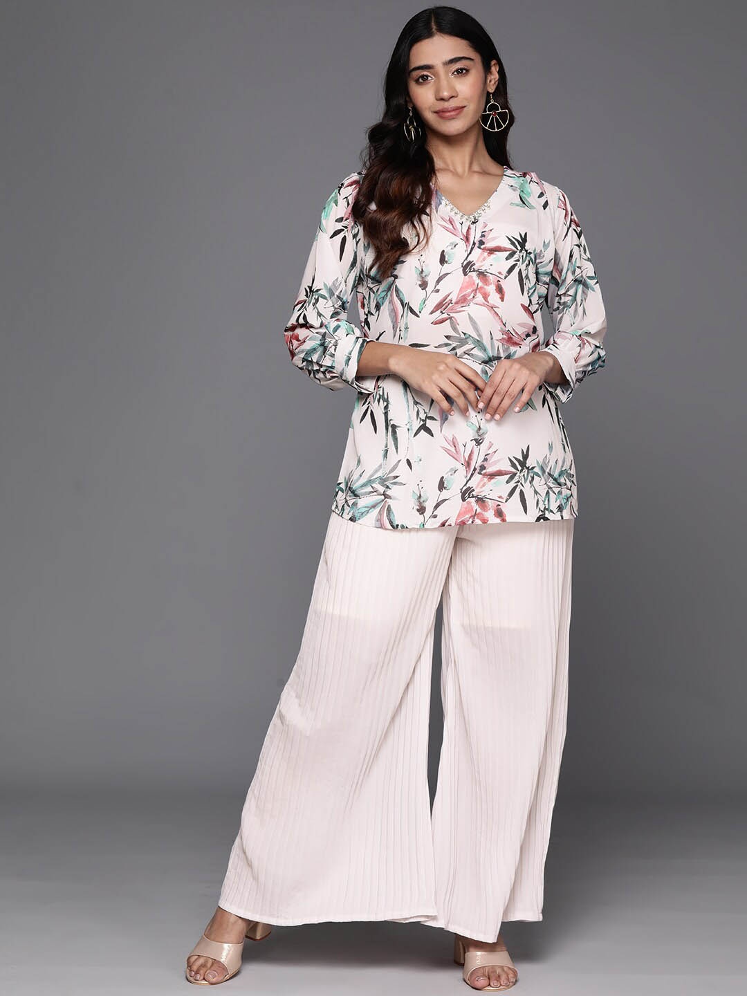 

Varanga Printed Top With Palazzo Co-Ords, Off white