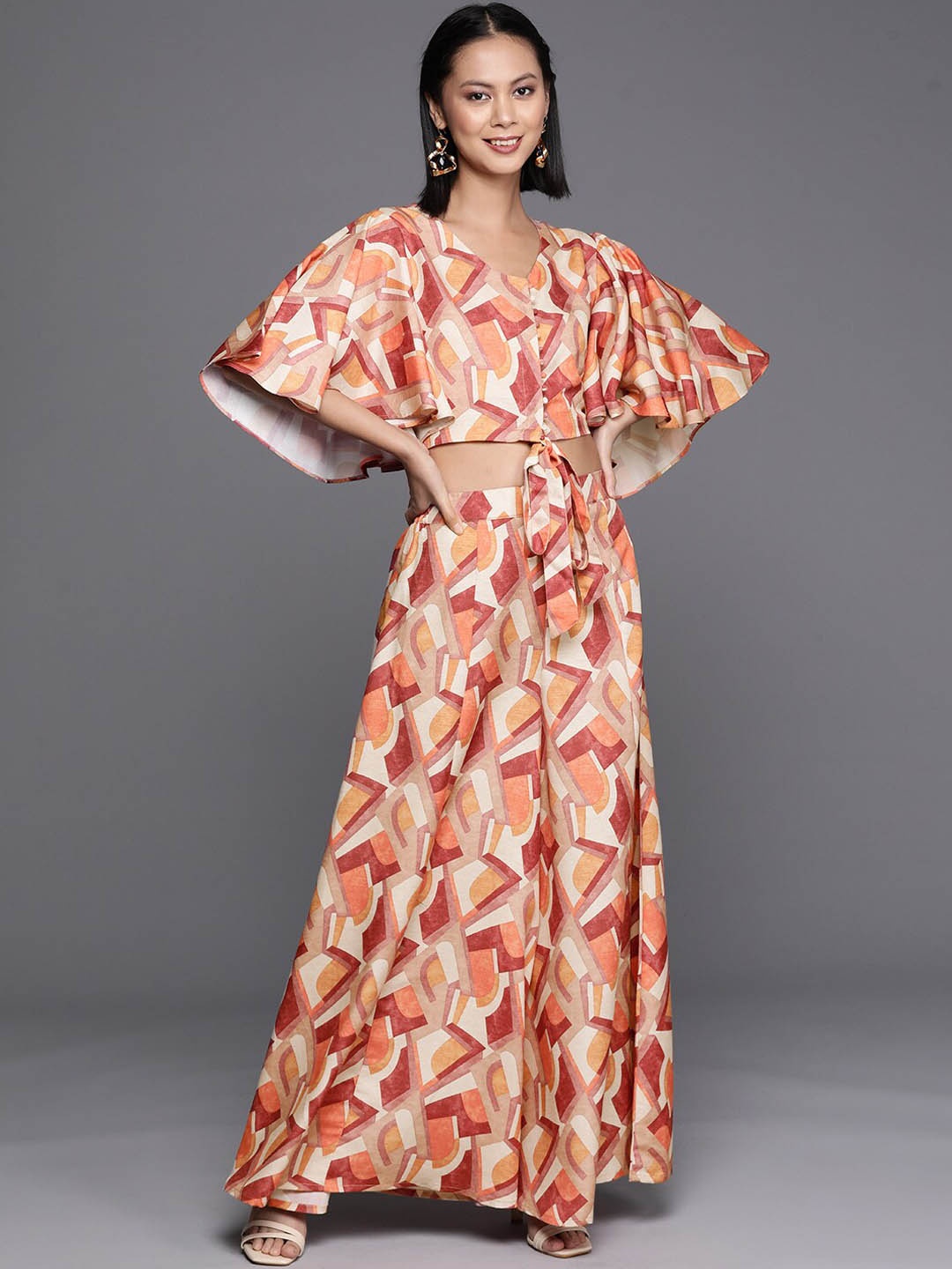

Varanga Printed Top With Palazzo Co-Ords, Beige