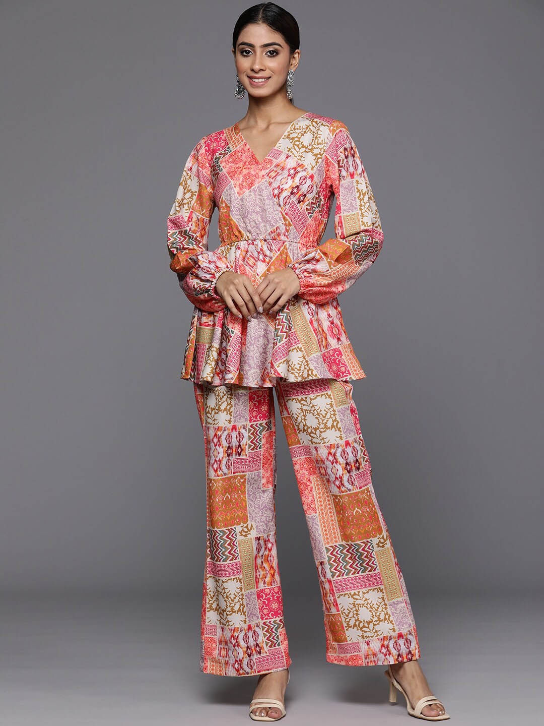 

Varanga Printed Angrakha Tunic & Trouser Co-Ords, Orange