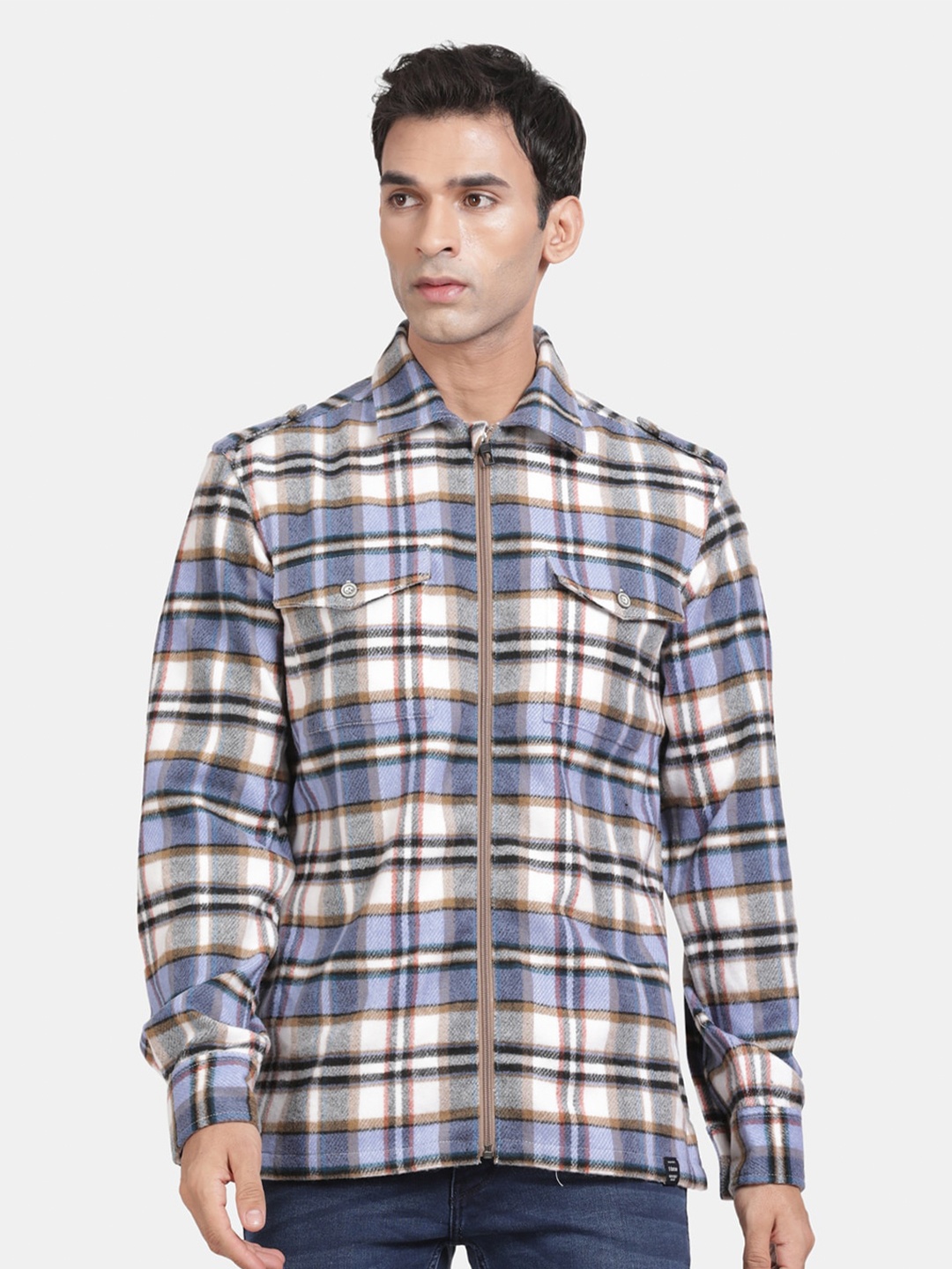 

t-base Spread Collar Long Sleeves Checked Casual Shirt, Blue