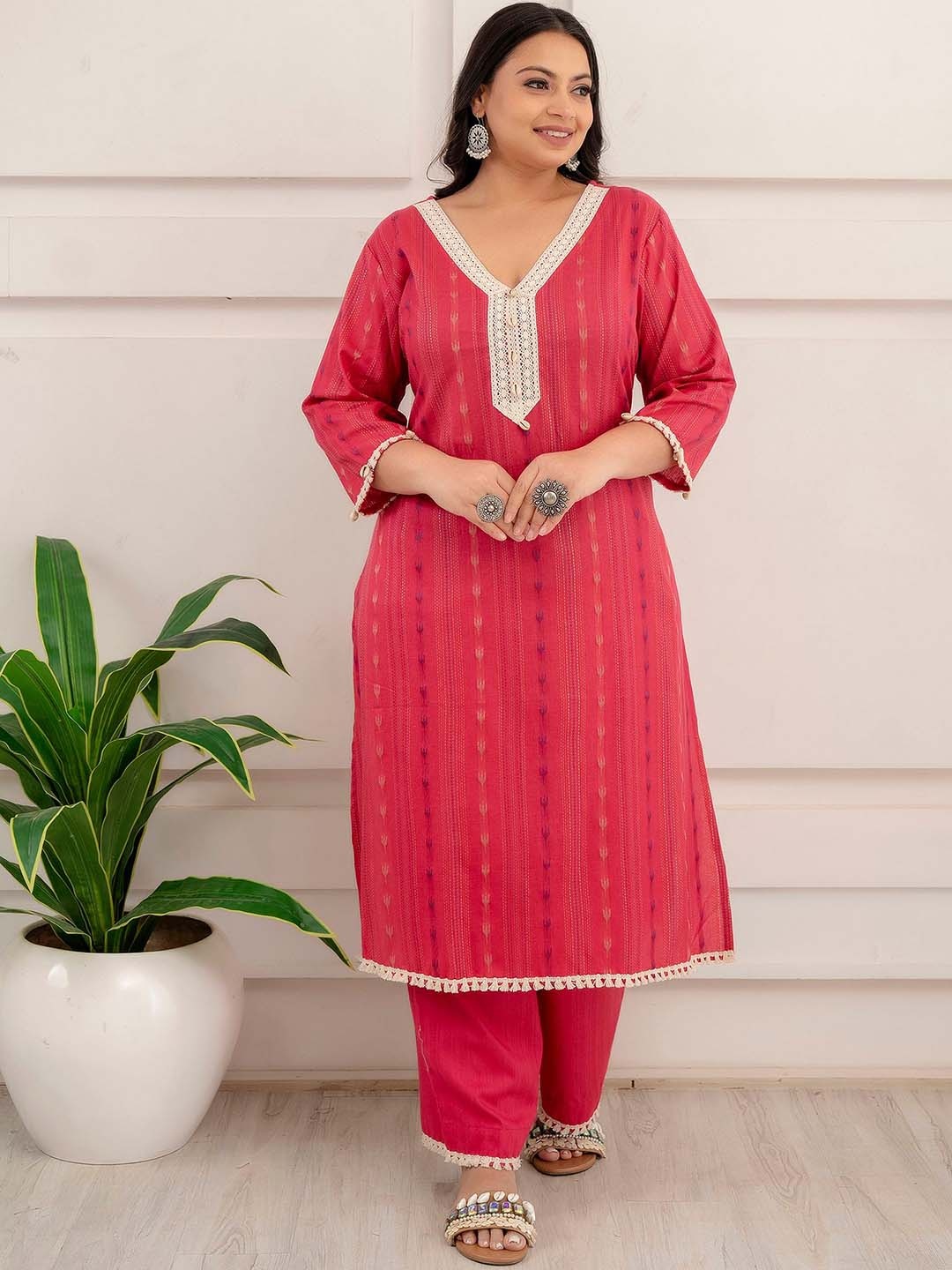 

LALI JAIPUR Women Printed Regular Pure Cotton Kurta with Trousers, Pink