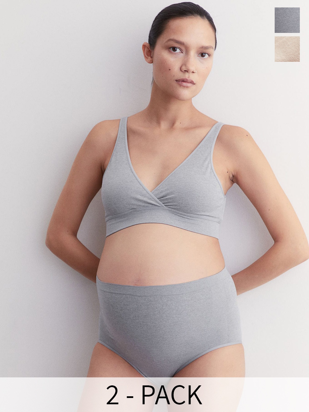 

H&M Pack Of 2 Seamless Bump Support Hipster Briefs 1213856002, Grey