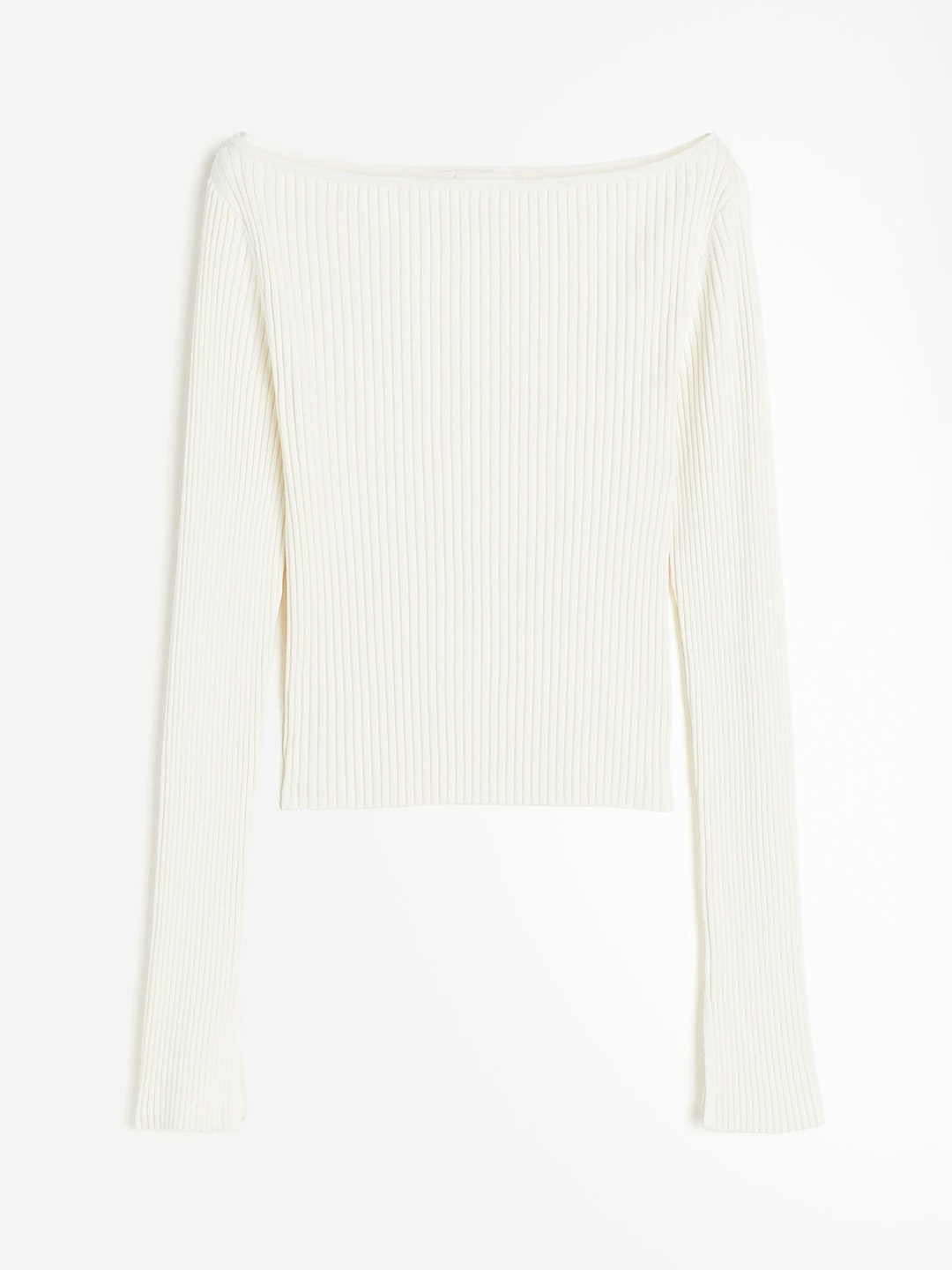 

H&M Women Rib-Knit Boat-Neck Top, White