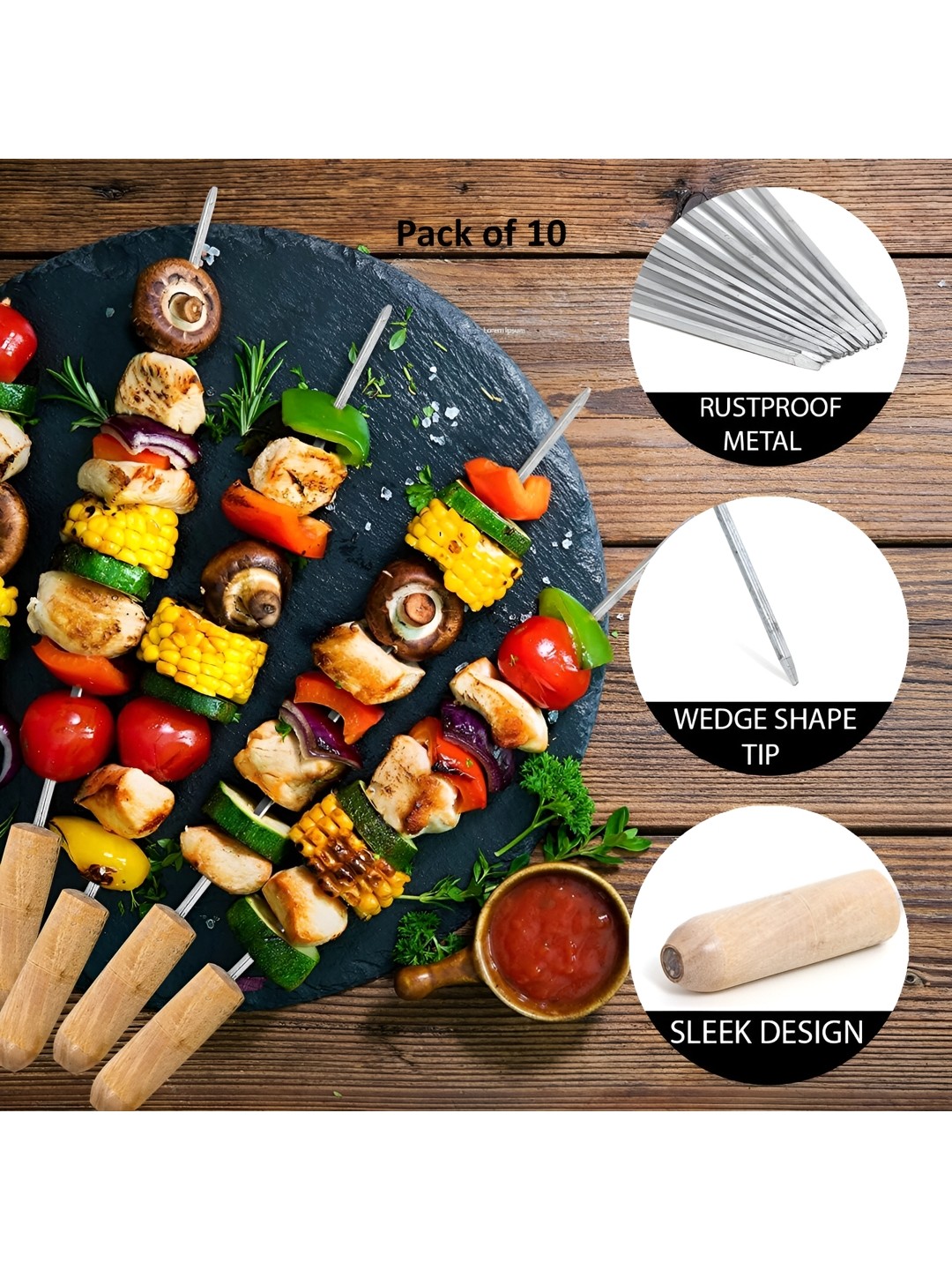 

WELLBERG Silver-Toned 10 Pieces Wooden & Steel Skewers