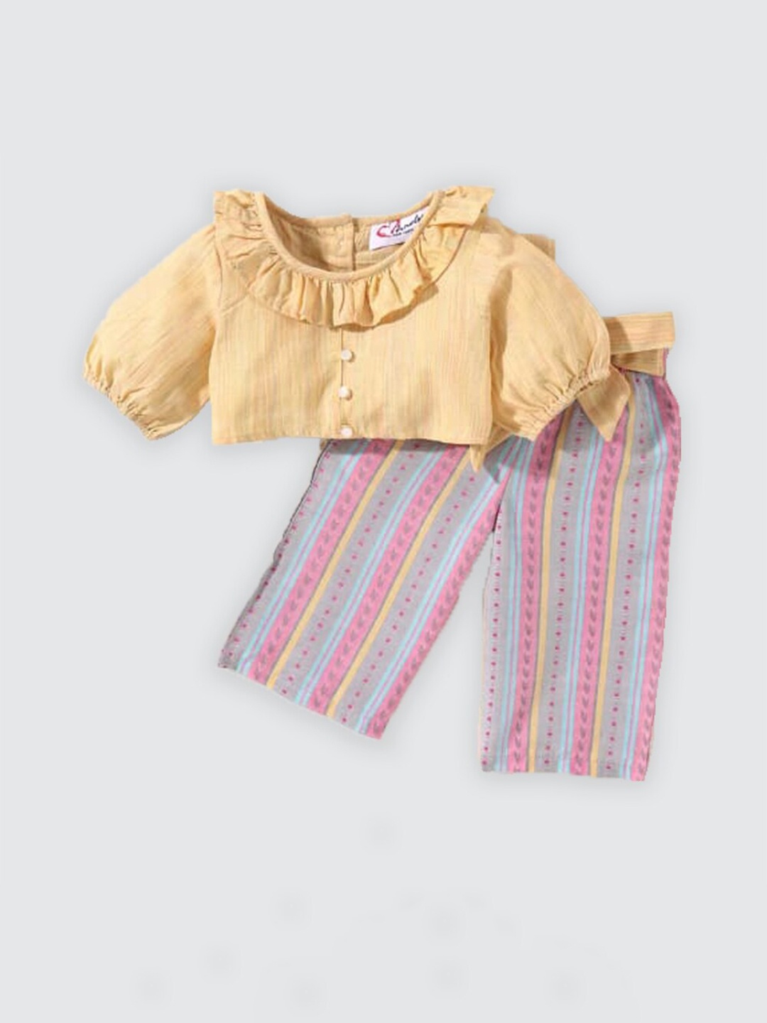 

M'andy Girls Printed Pure Cotton Top with Trousers, Yellow