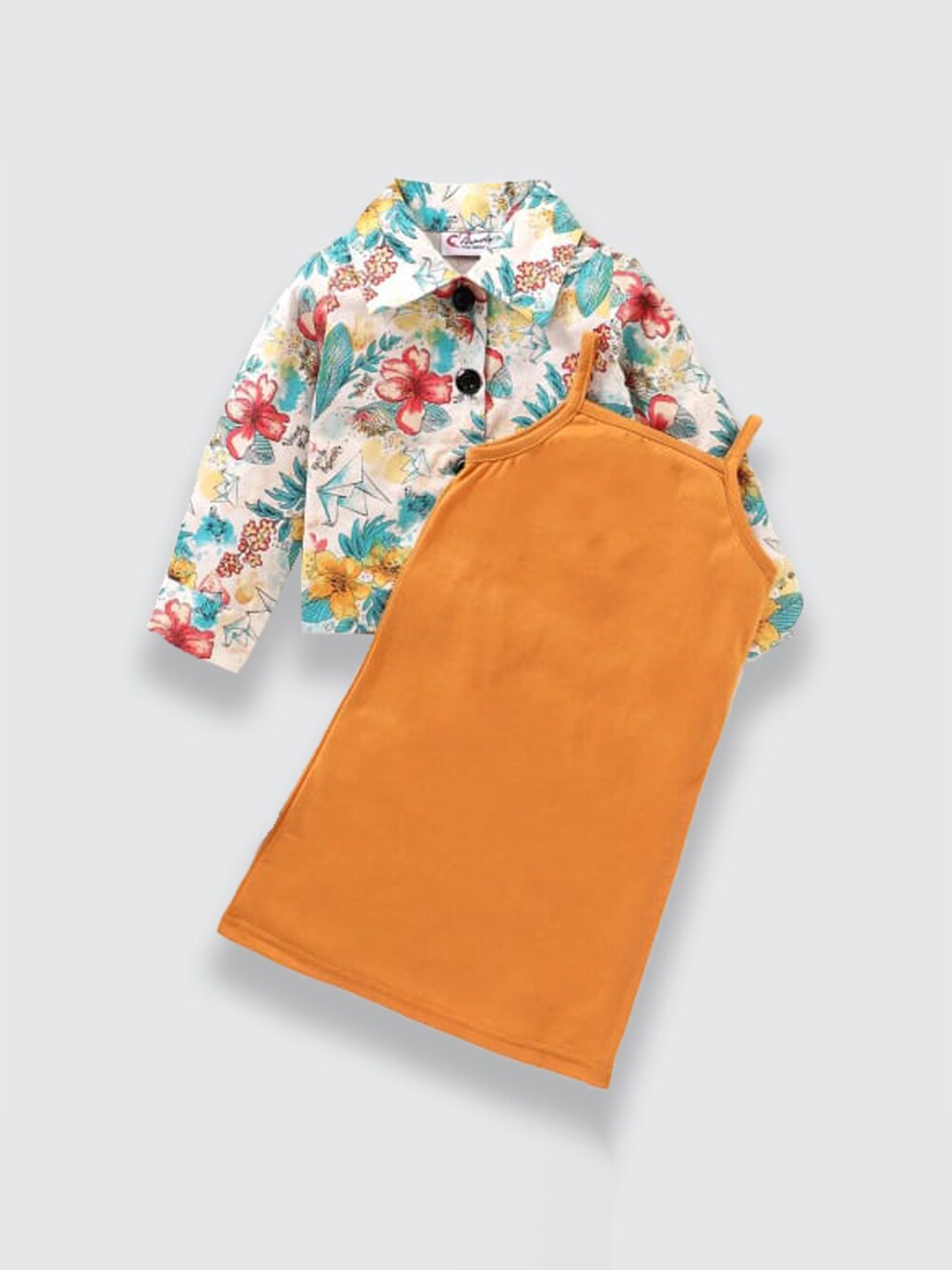 

M'andy Girls Printed Shirt with Skirt, Mustard
