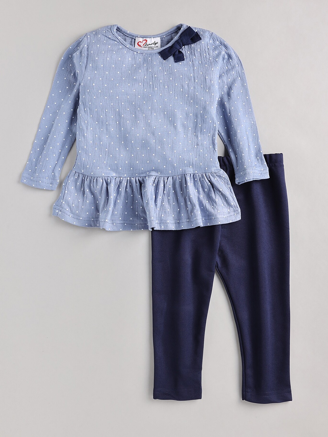 

M'andy Girls Polka Dots Printed Bow Pure Cotton Top with Leggings, Grey