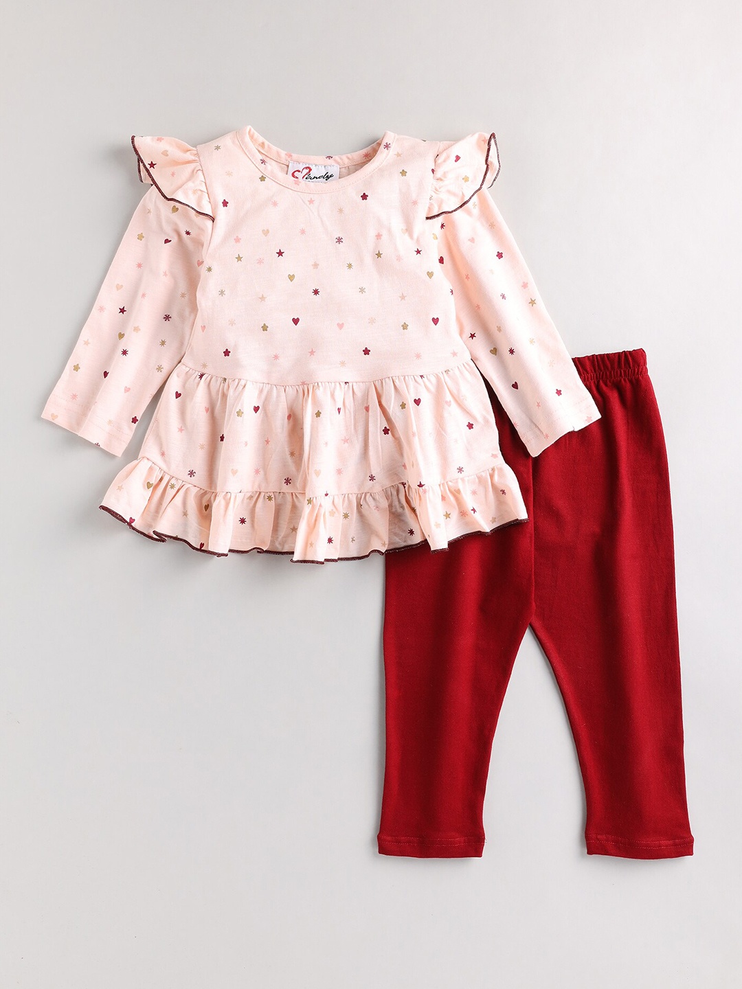 

M'andy Girls Printed Pure Cotton Top with Leggings, Maroon