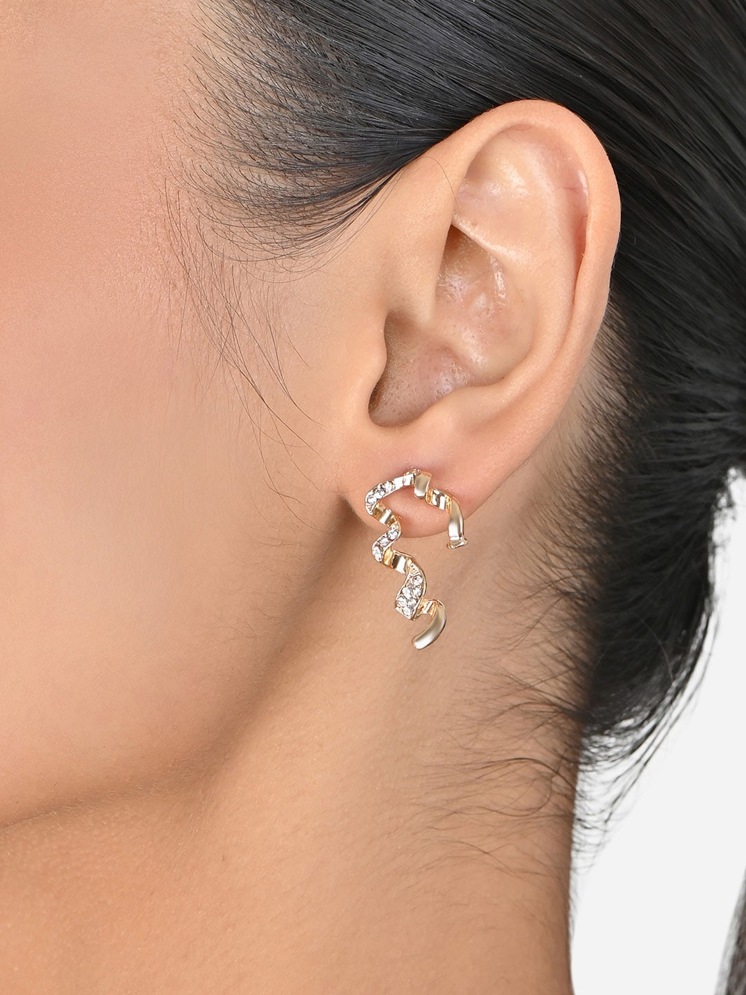 

ToniQ Gold-Plated Studded Contemporary Drop Earrings