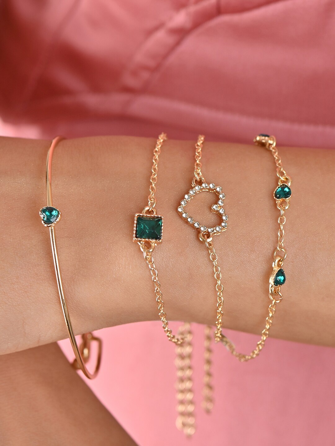 

ToniQ Set Of 4 Gold-Plated Link Bracelets, Green