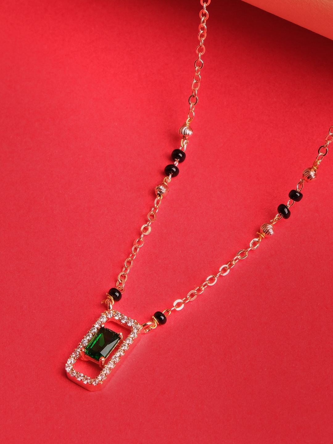

XPNSV Gold-Plated Stone Studded & Beaded Mangalsutra