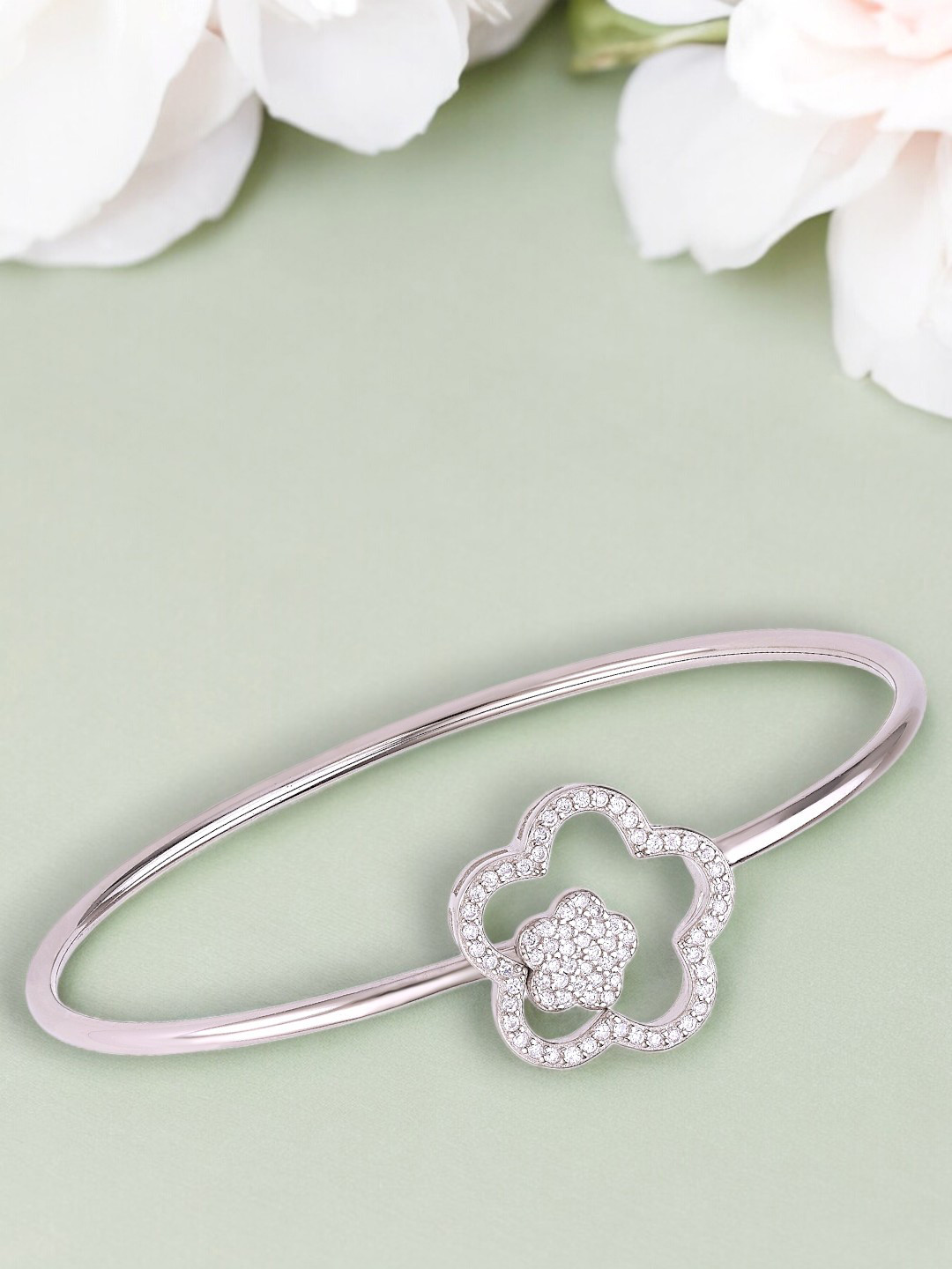 

Taraash 925 Sterling Silver CZ-Studded Floral Bangle