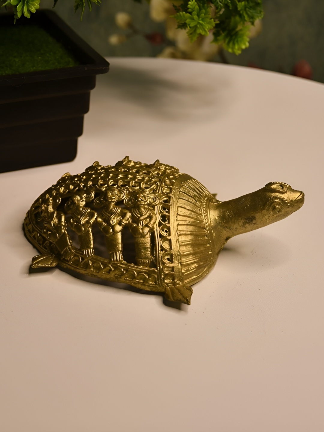 

SOWPEACE Gold-Toned Medium Dhokra Tortoise Figurine Showpiece