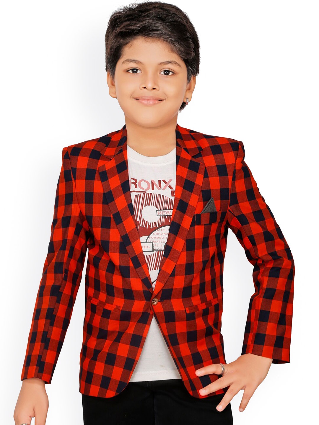 

BAESD Boys Tailored Fit Checked Single Breasted Blazer, Orange