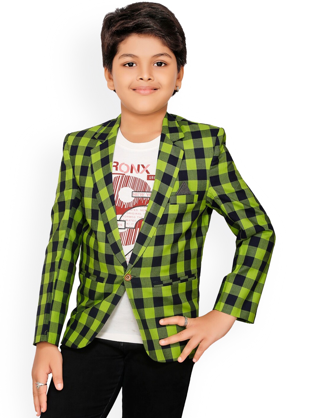 

BAESD Boys Tailored Fit Checked Single Breasted Blazer, Green