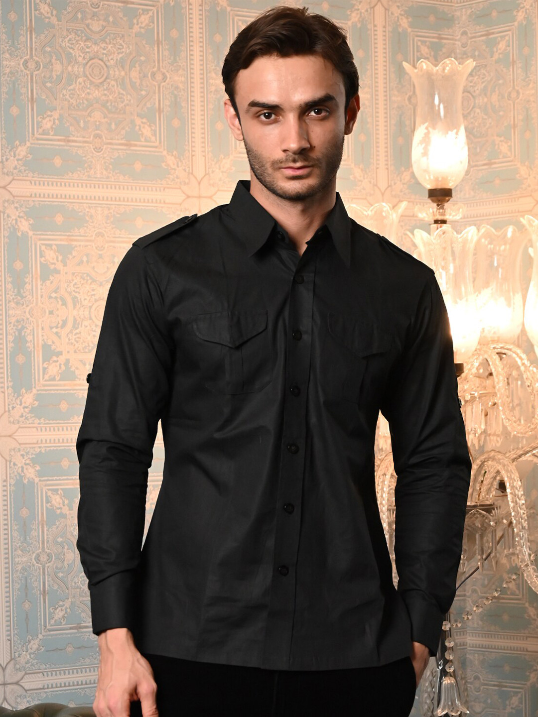 

ODETTE Standard Cotton Casual Shirt, Black