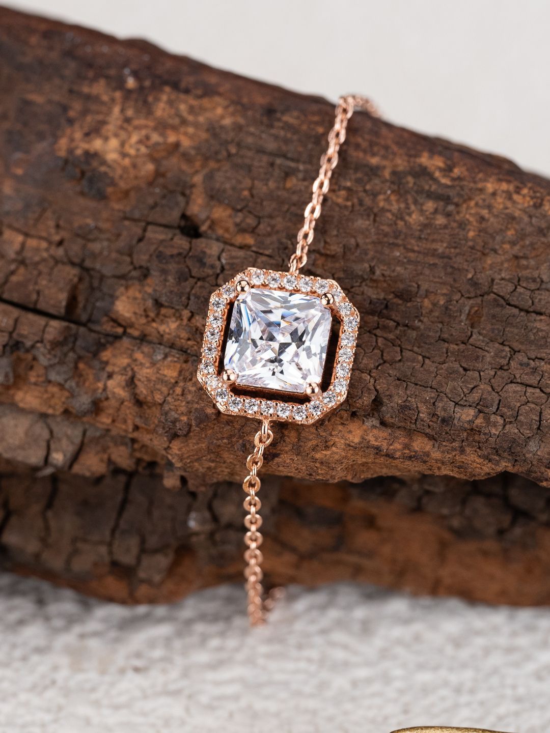 

MISS JO Women 92.5 Sterling Silver Rose Gold-Plated-Plated Stones-Studded Charm Bracelet