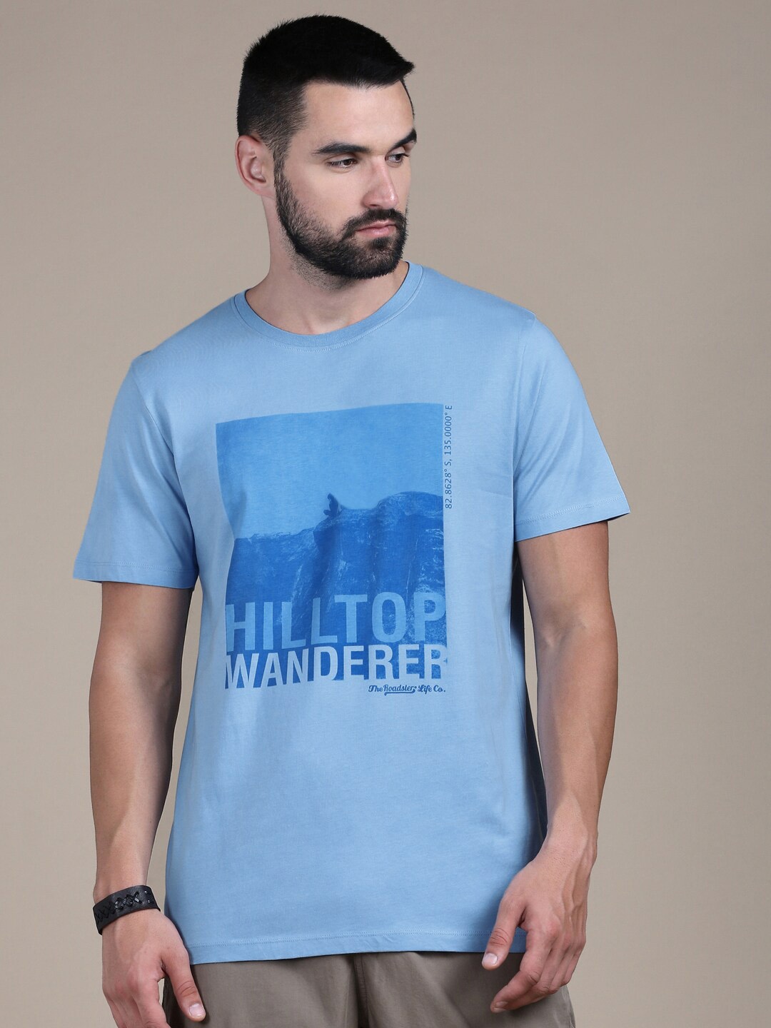 Roadster Lifestyle Co Blue Graphic Printed Cotton T-shirt