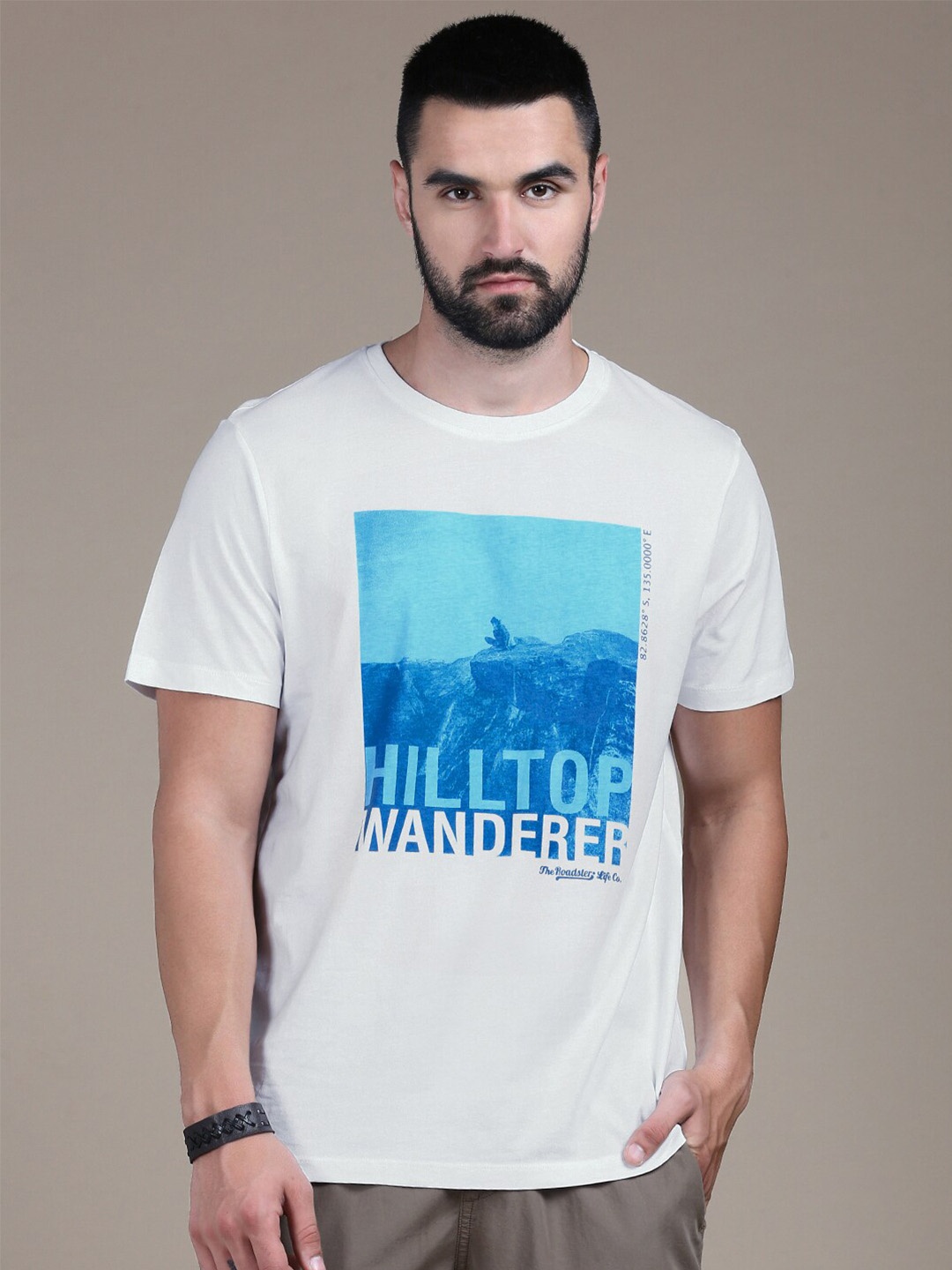 The Roadster Lifestyle Co White Graphic Printed Cotton T shirt