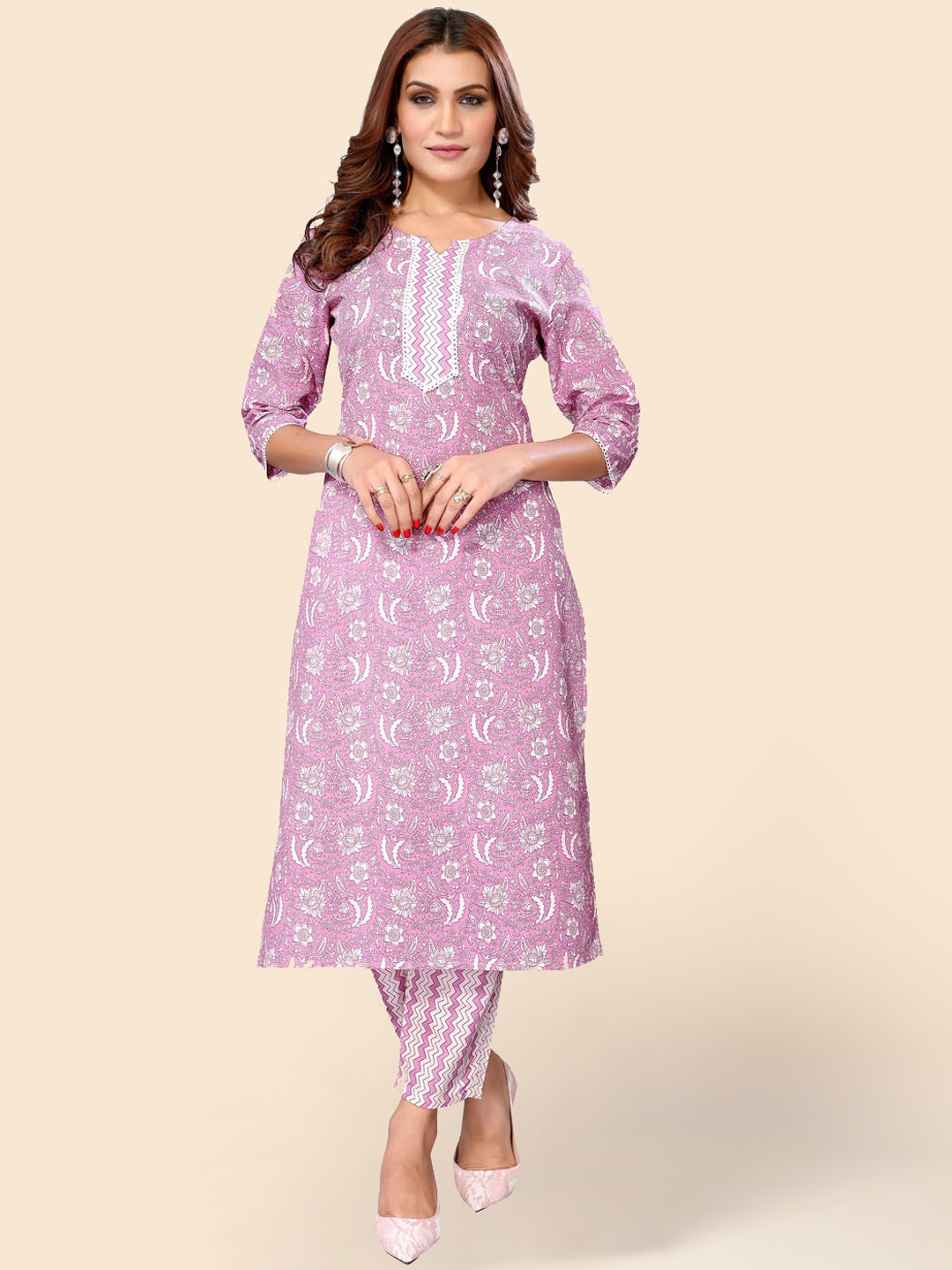 

Meena Bazaar Ethnic Motifs Printed Regular Kurta with Trousers, Purple